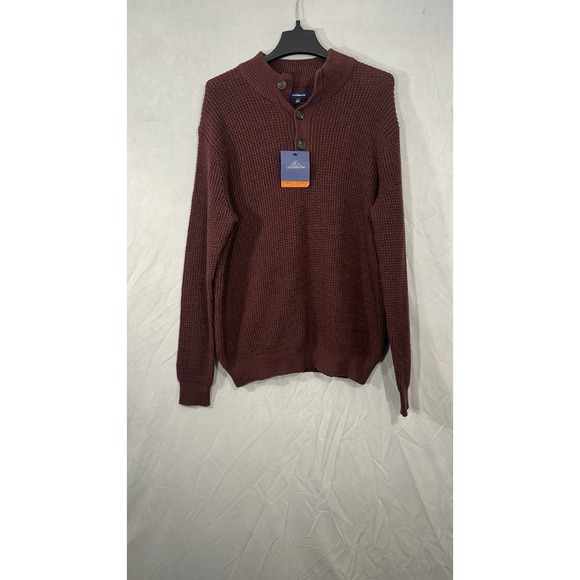 croft and barrow mens Pullover Button Knit Sweater Dark Red L NEW - Picture 1 of 12
